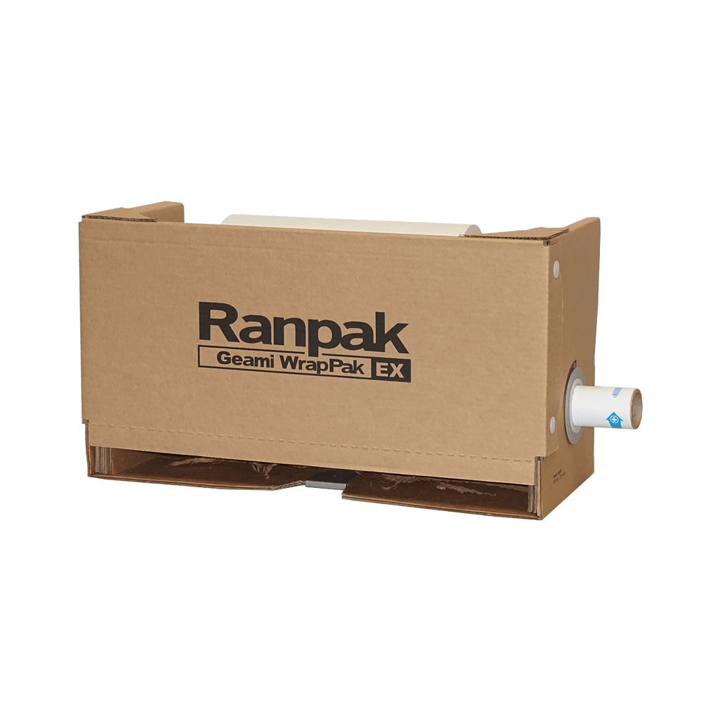 No. parte. 10000118 Geami WrapPak EX - Máquina Geami Desechable marca Ranpak, envuelve y protege. Contiene 121 mts de papel troquelado kraft, que se expande al triple para cubrir 228 mts lineales de protección.