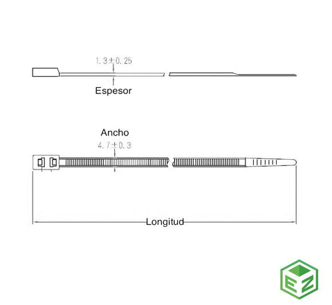 No. Parte. MP-8DL-50-N-100 Cincho de Doble Amarre (Tipo Esposa), Marca MicroPartes, Material Nylon, Color Blanco, Ancho 0.185".