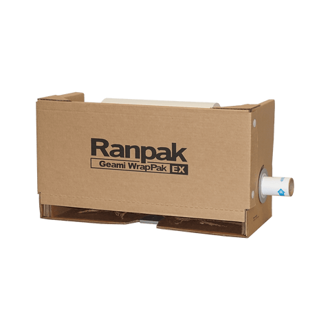 No. parte. 10000118 Geami WrapPak EX - Máquina Geami Desechable marca Ranpak, envuelve y protege. Contiene 121 mts de papel troquelado kraft, que se expande al triple para cubrir 228 mts lineales de protección.