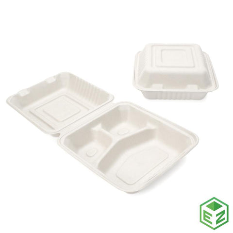 No Parte. B036 3-C Contenedor para alimentos, 3 divisiones, 8" x 8".. Marca Geotegrity. Material: Bagaso de caña. Caja con 200 piezas.